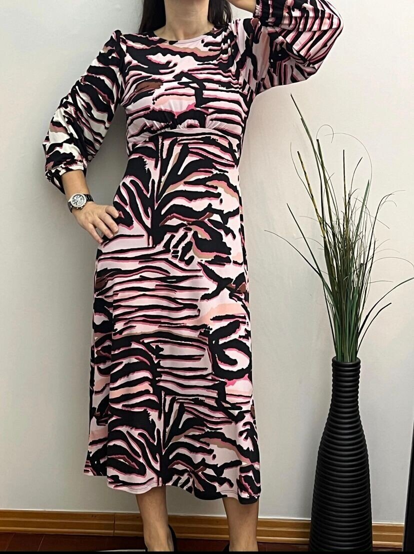 Pembe Siyah Zebra Desen Elbise