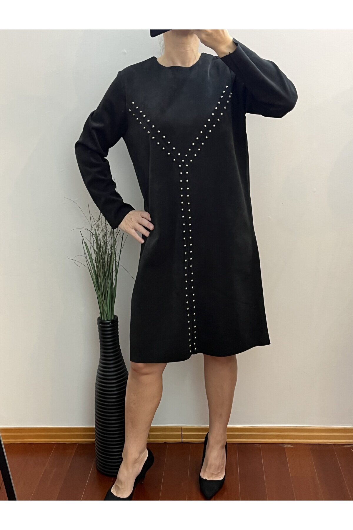 Siyah Nubuk Süet Elbise
