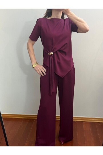 Bordo Modal Kumaş Gold Tokalı İkili Takım