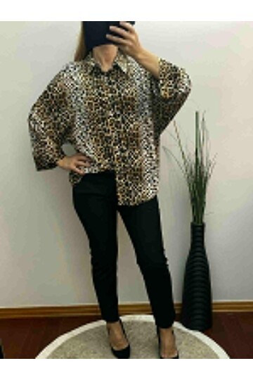 Leopar Desenli Mat Saten Bluz