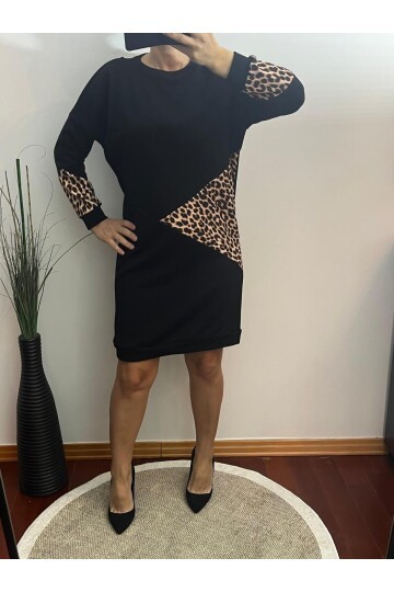 Leopar Garnili  Likralı Sweat Elbise