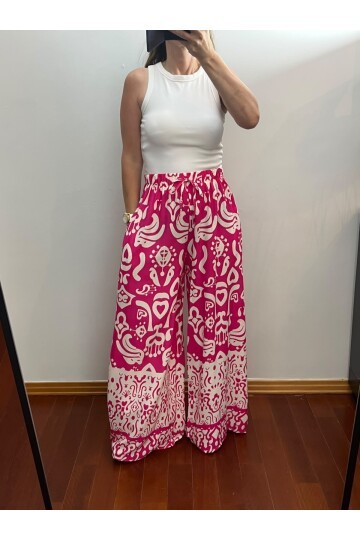 Pembe Beyaz Desen Pantolon Etek