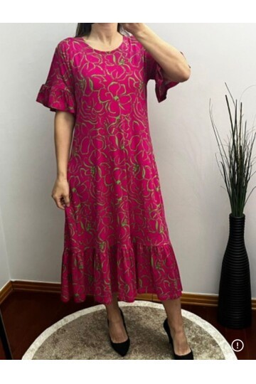 Pembe Renk Etek Kol Fırfırlı Elbise