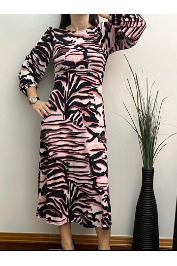 Pembe Siyah Zebra Desen Elbise