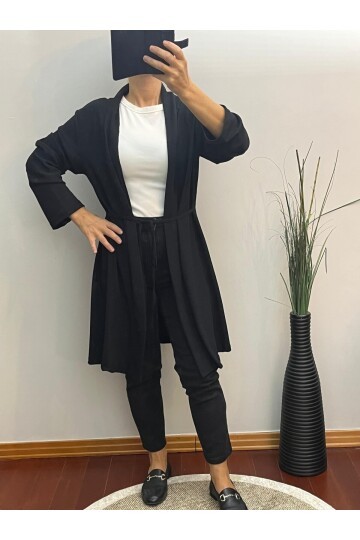 Siyah Renk Örme Krep Kumaş Hırka