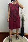 Bordo Renk Baskı Detaylı Elbise