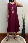 Bordo Renk Nakışlı elbise