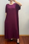 Bordo Taşlı Viskon Pamuklu Kumaş Elbise