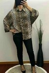 Leopar Desenli Mat Saten Bluz