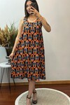Oranj Desenli Viskon Pamuklu Elbise