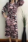 Pembe Siyah Zebra Desen Elbise