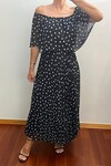 Şifon Kumaş Puantiye Desen Madonna Yaka Elbise
