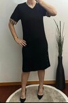 Siyah Modal Kumaş Full Likralı Leopar Detaylı Elbise